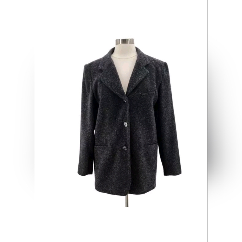 Vintage Hugo Buscati Milano Boiled Wool Black Jacket Coat Women's Size 10